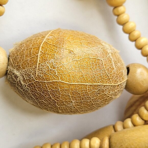 Earthtone Beaded Leaf Applique Long Necklace - Picture 5 of 11